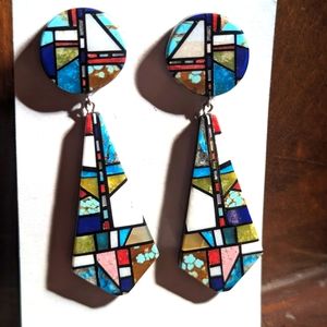 Handmade Inlayed Natural Multi Stone post Earring